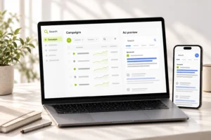 لوحة إدارة إعلانات البحث ومعاينة إعلان على الكمبيوتر والموبايل — رؤيا تك